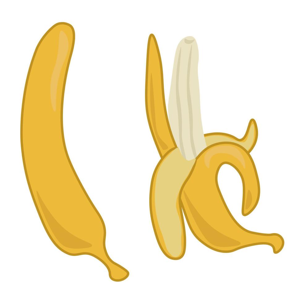 banana inteira e parcialmente descascada, bananas amarelas maduras vetor