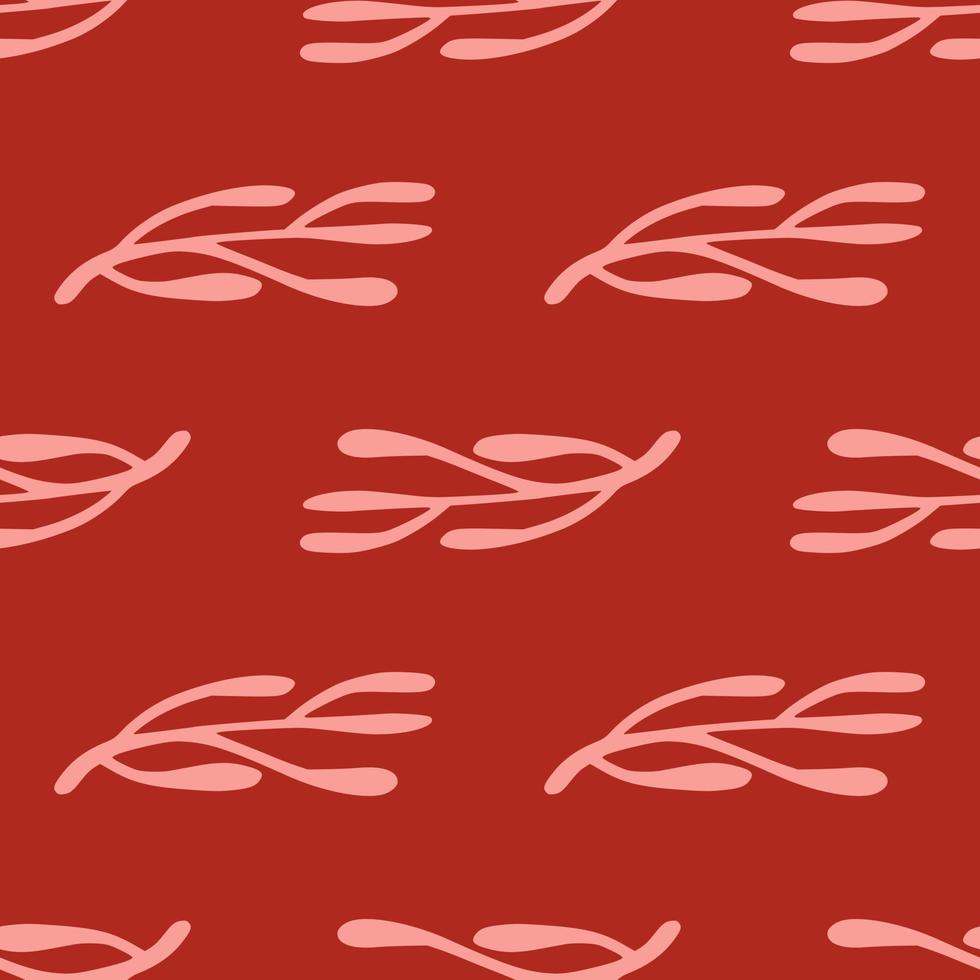 vintage padrão sem emenda com silhuetas de doodle de ramos coloridos rosa. fundo vermelho. estilo simples. vetor