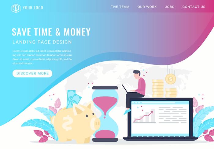 Vector Economize tempo e dinheiro Landing Page