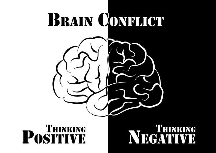 Conflito Cerebral. O humano tem pensamentos positivos e negativos. vetor