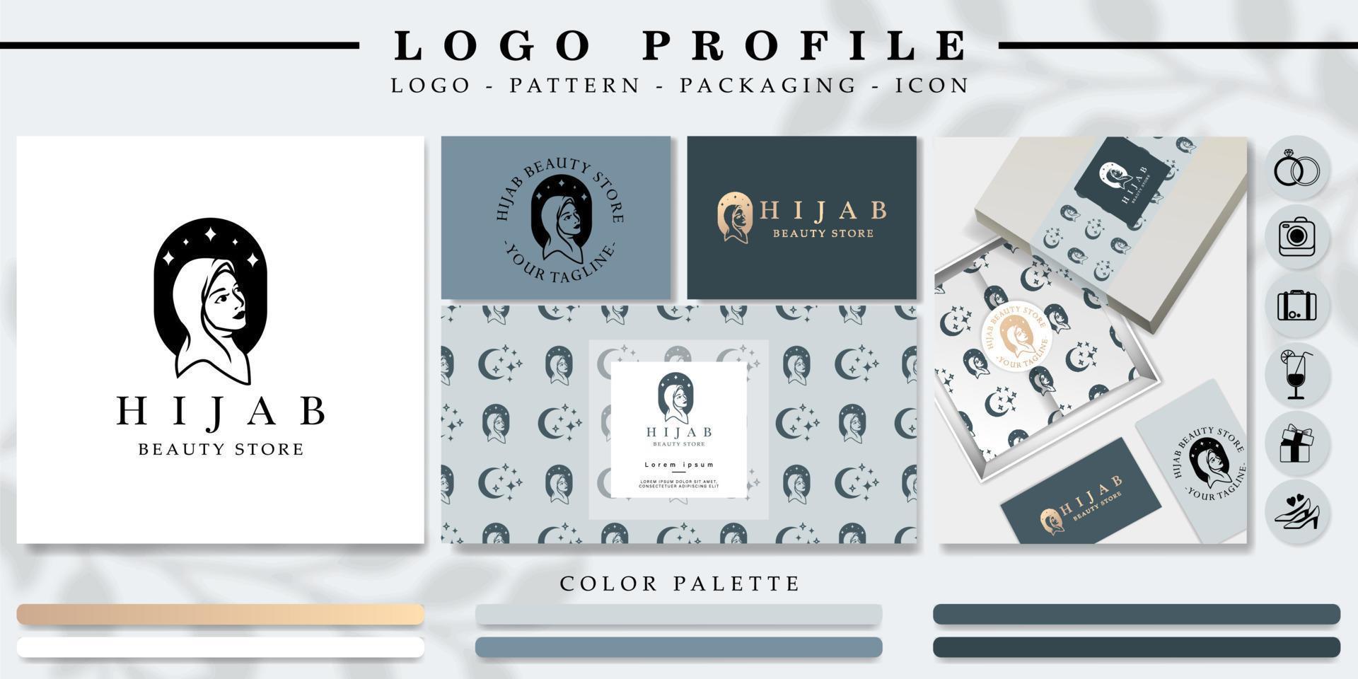 logotipo de menina hijab linda mulher com padrão e paleta de cores vetor