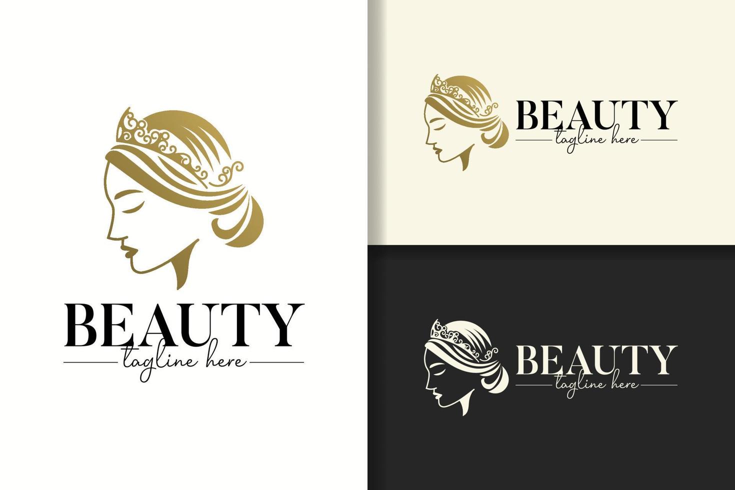 design de logotipo de ouro de rainha de mulher de beleza vetor