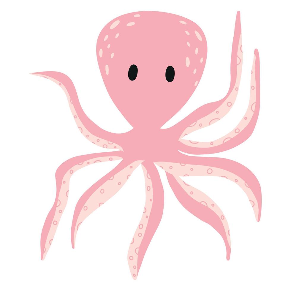 ilustração infantil de polvo rosa isolado no fundo branco. polvo desenhado à mão em estilo cartoon. vetor