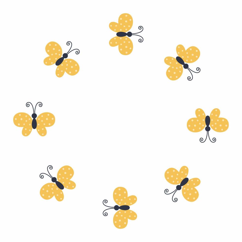 moldura redonda com borboleta amarela fofa. elemento decorativo do cartão postal de verão. vetor