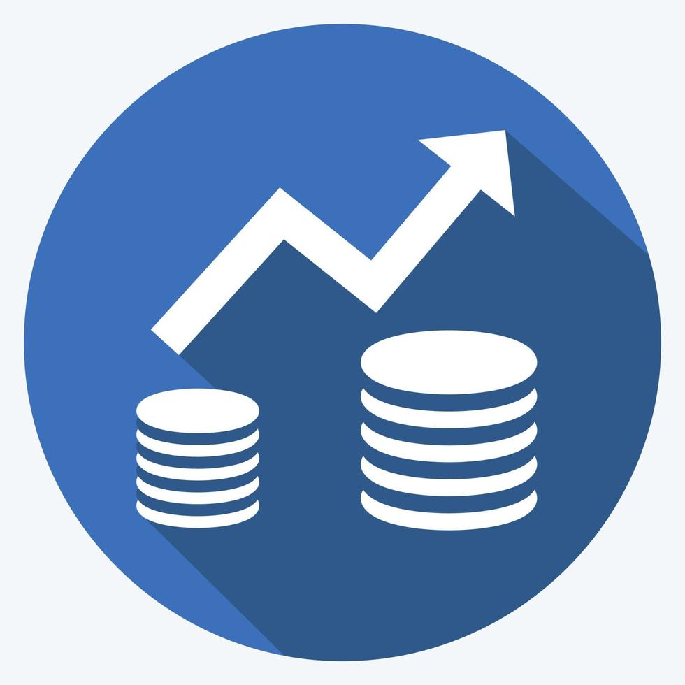 ícone de economia em ascensão no estilo moderno de sombra longa isolado em fundo azul suave vetor