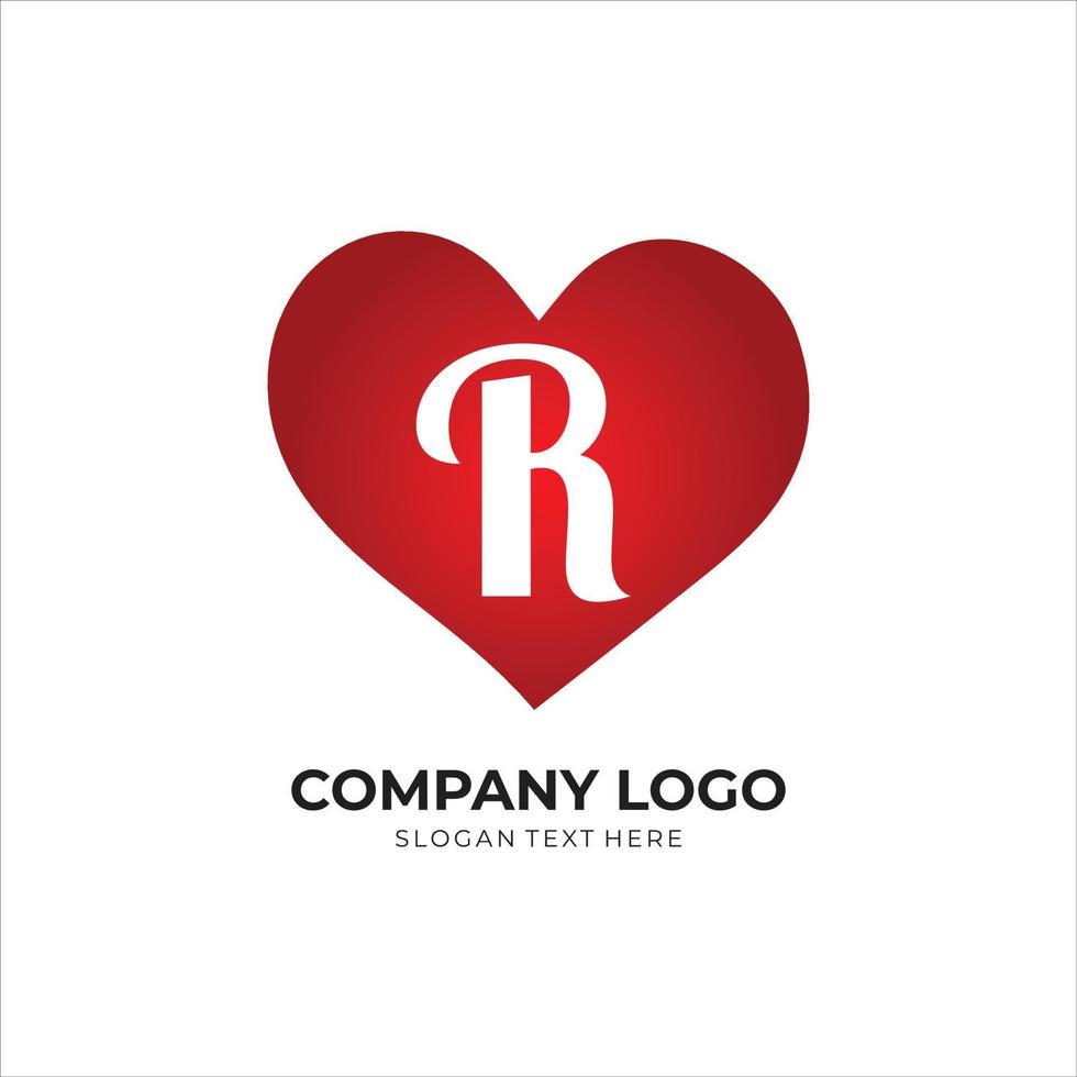 logotipo da letra r com ícone de coração, conceito de dia dos namorados vetor