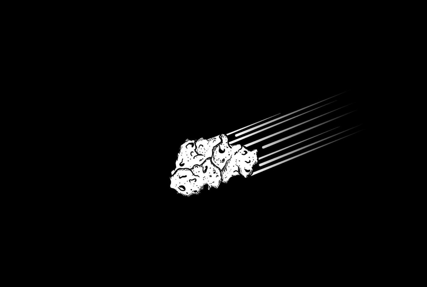 meteoro voador retrô vintage ou pedra de asteróide no design do logotipo do céu escuro vetor