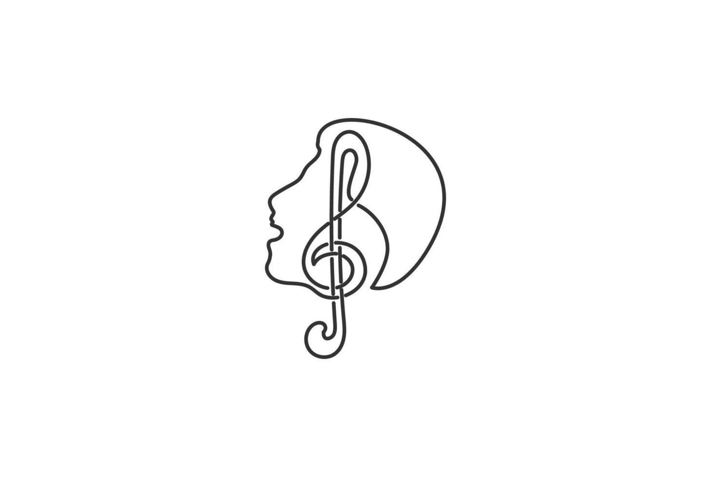 cantor vocal karaoke coro com notas musicais clave de sol cantando homem rosto silhueta logotipo design vector