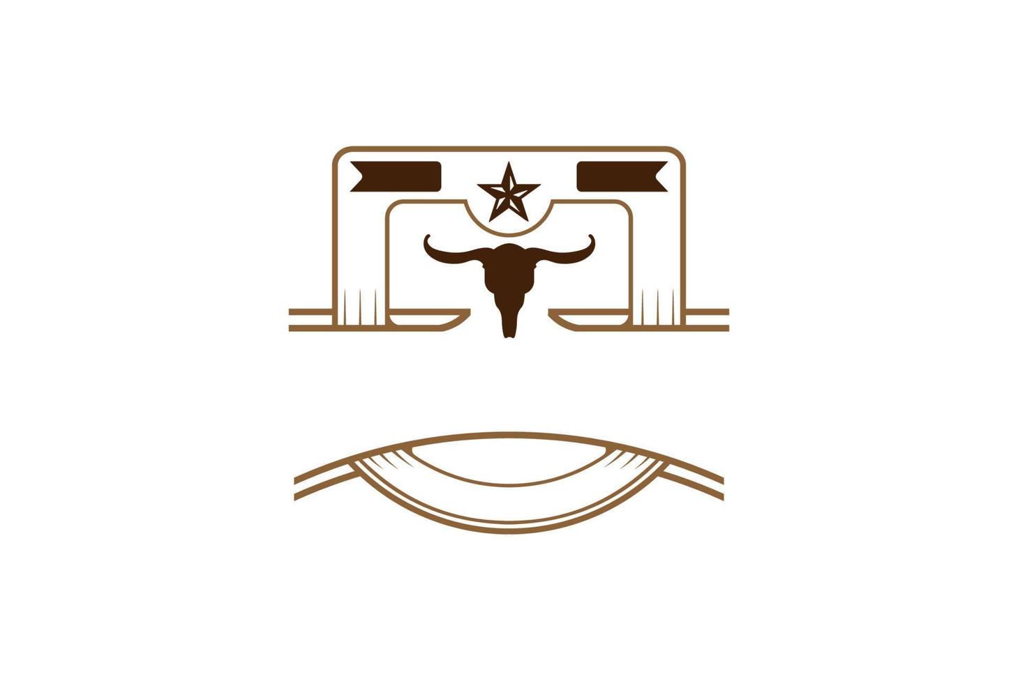 vetor de design de logotipo de crânio de longhorn vintage retrô texas bison bull