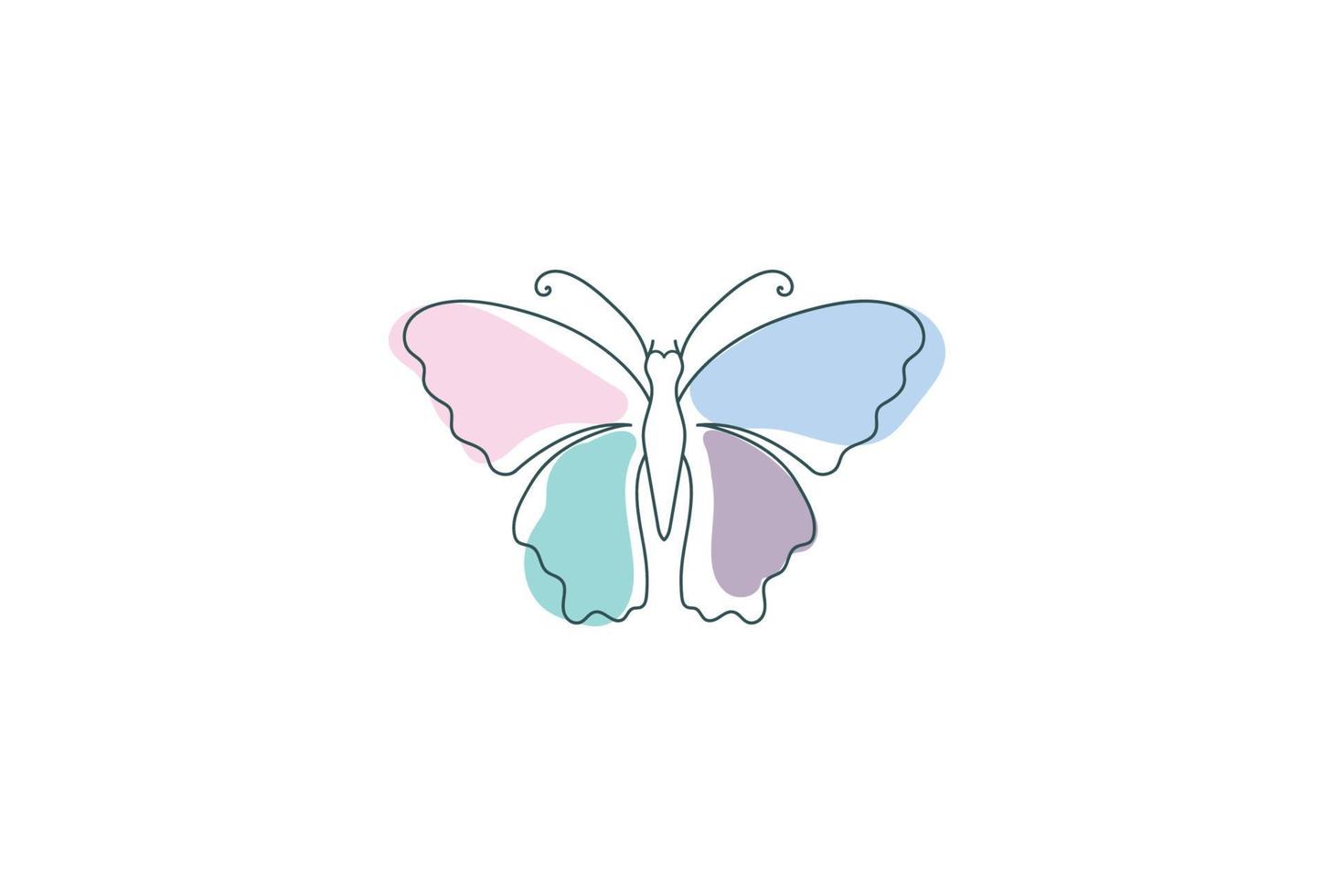 borboleta voadora de beleza com vetor de design de logotipo de estilo de arte de linha minimalista simples