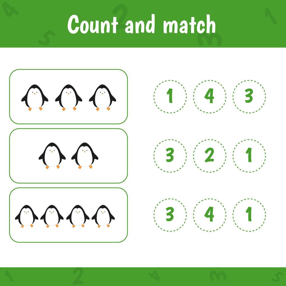 planilha educacional para crianças pré-escolares. contar e combinar. jogo de matemática para crianças. vetor