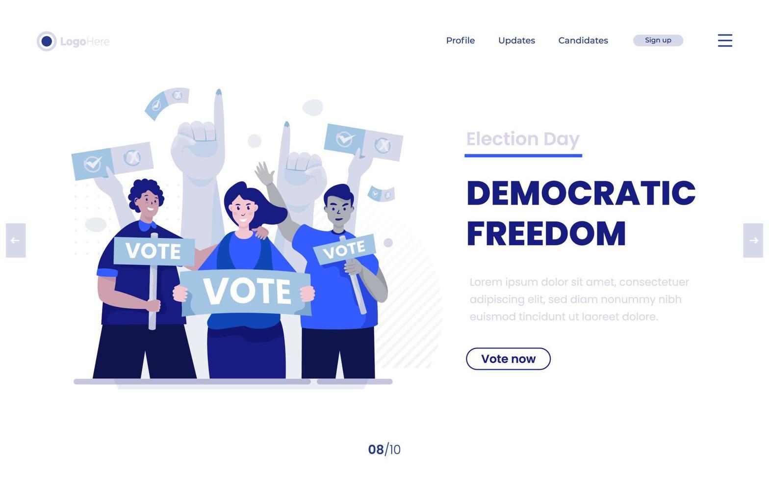 campanha de democracia do dia da eleição no design da página de destino vetor