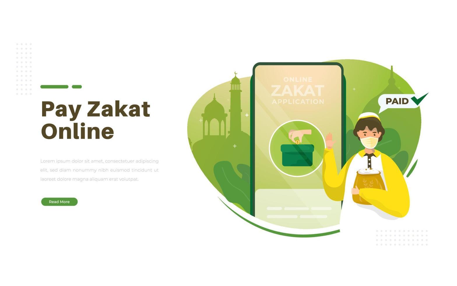 pague o conceito online de ramadã zakat vetor