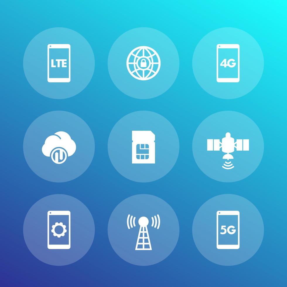 ícones de tecnologia sem fio, comunicações lte, 4g, 5g redes móveis vetor