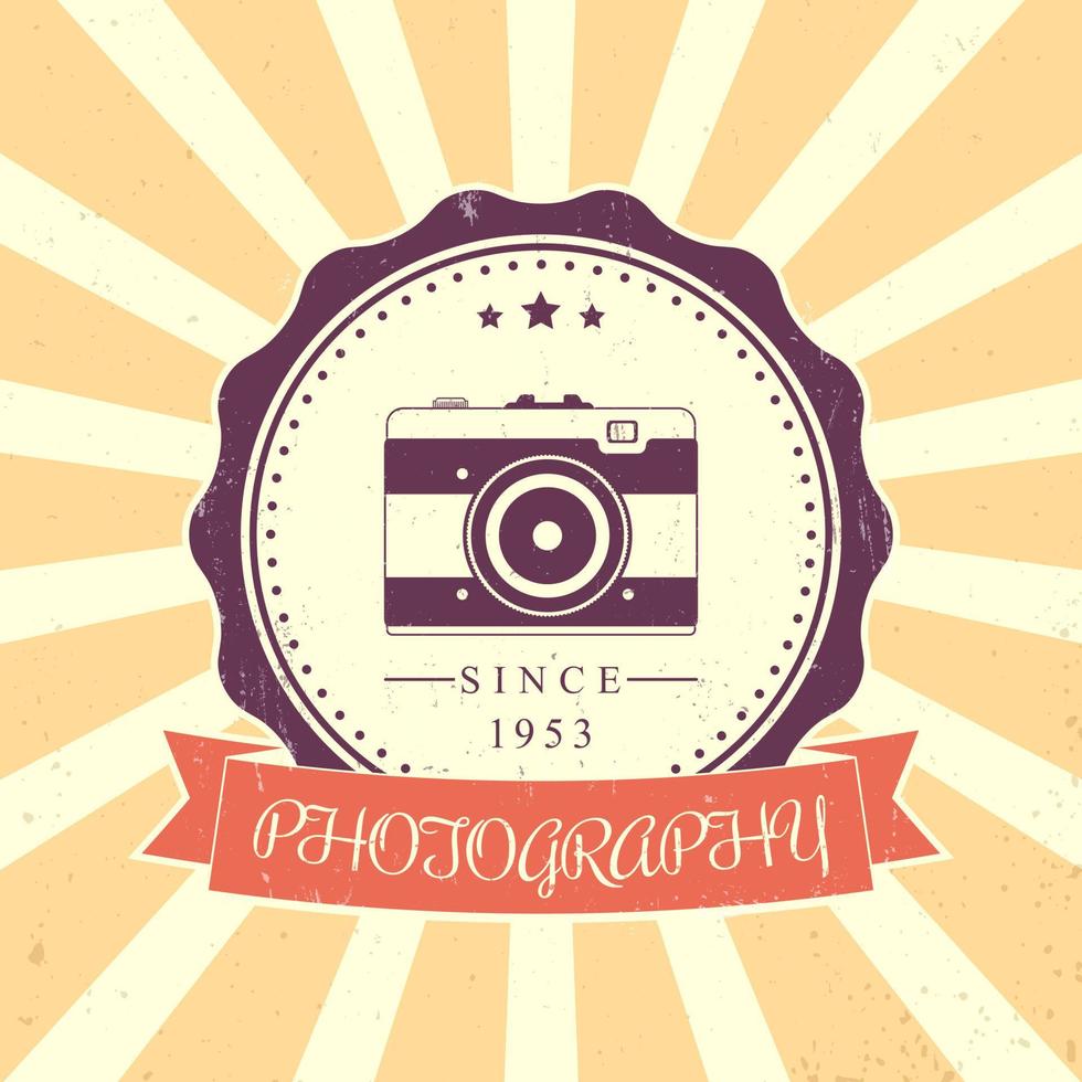 fotografia, logotipo vintage do fotógrafo, emblema, sinal de fotografia com câmera retro, ilustração vetorial vetor