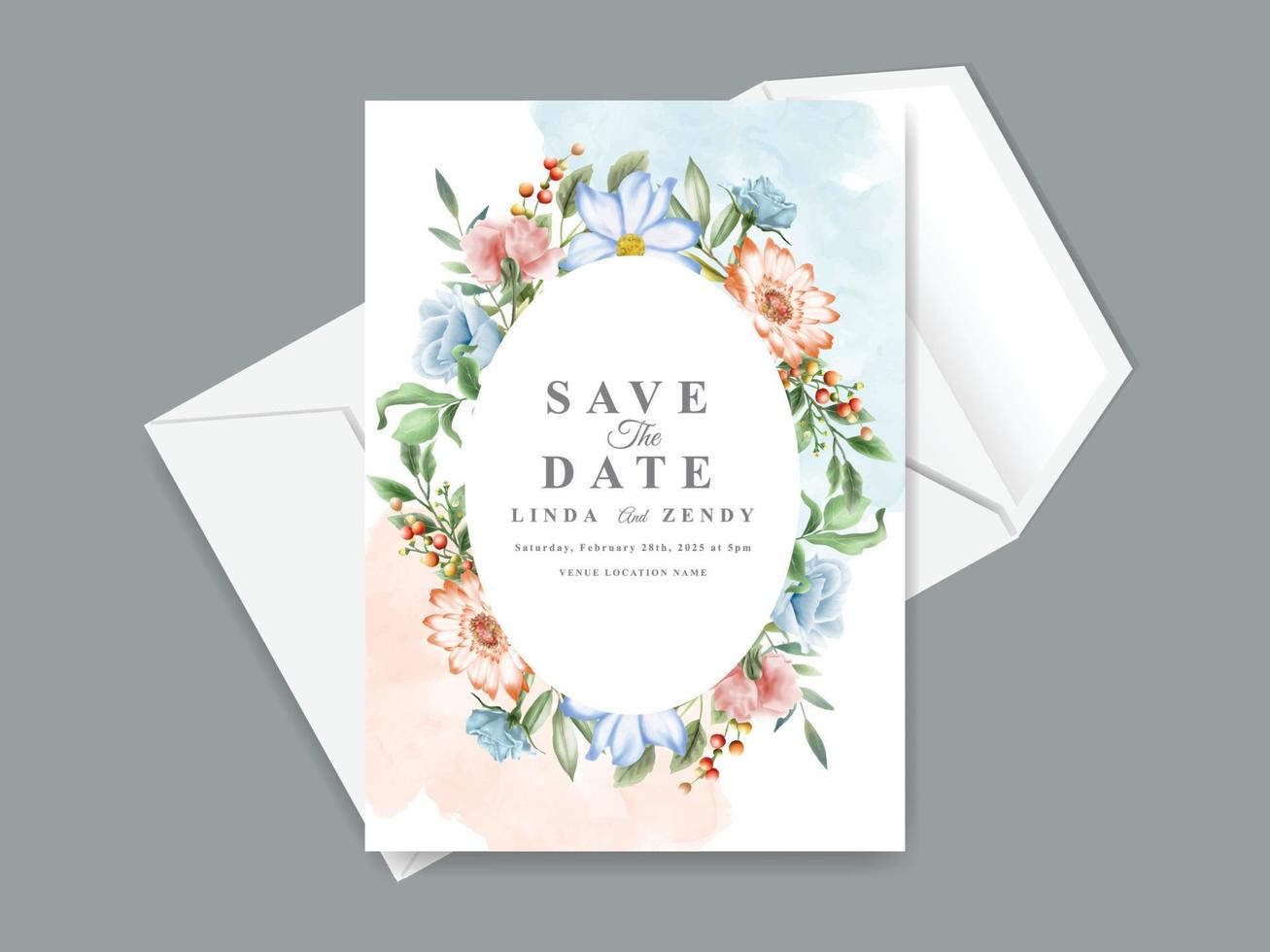 modelo de convite de casamento elegante com lindo design floral vetor