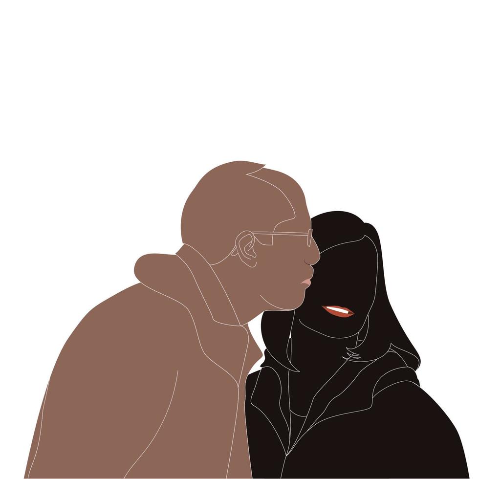 feliz dia dos namorados, velho beijando silhueta de vetor de personagens de mulheres idosas em fundo branco, ilustração de personagens para projetos temáticos de casal como casamento e dia dos namorados.