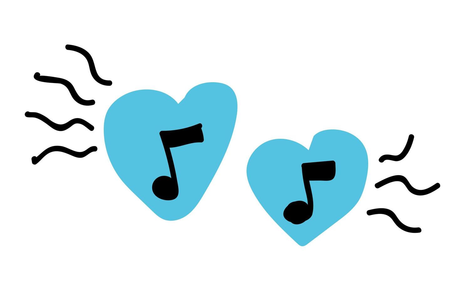 doodle ícone nota símbolo dentro de um coração azul. o conceito de soar a música favorita. música de amor para o dia dos namorados. avião de papel de vetor plano, linear, desenhado à mão para web, banner, cartão, adesivo
