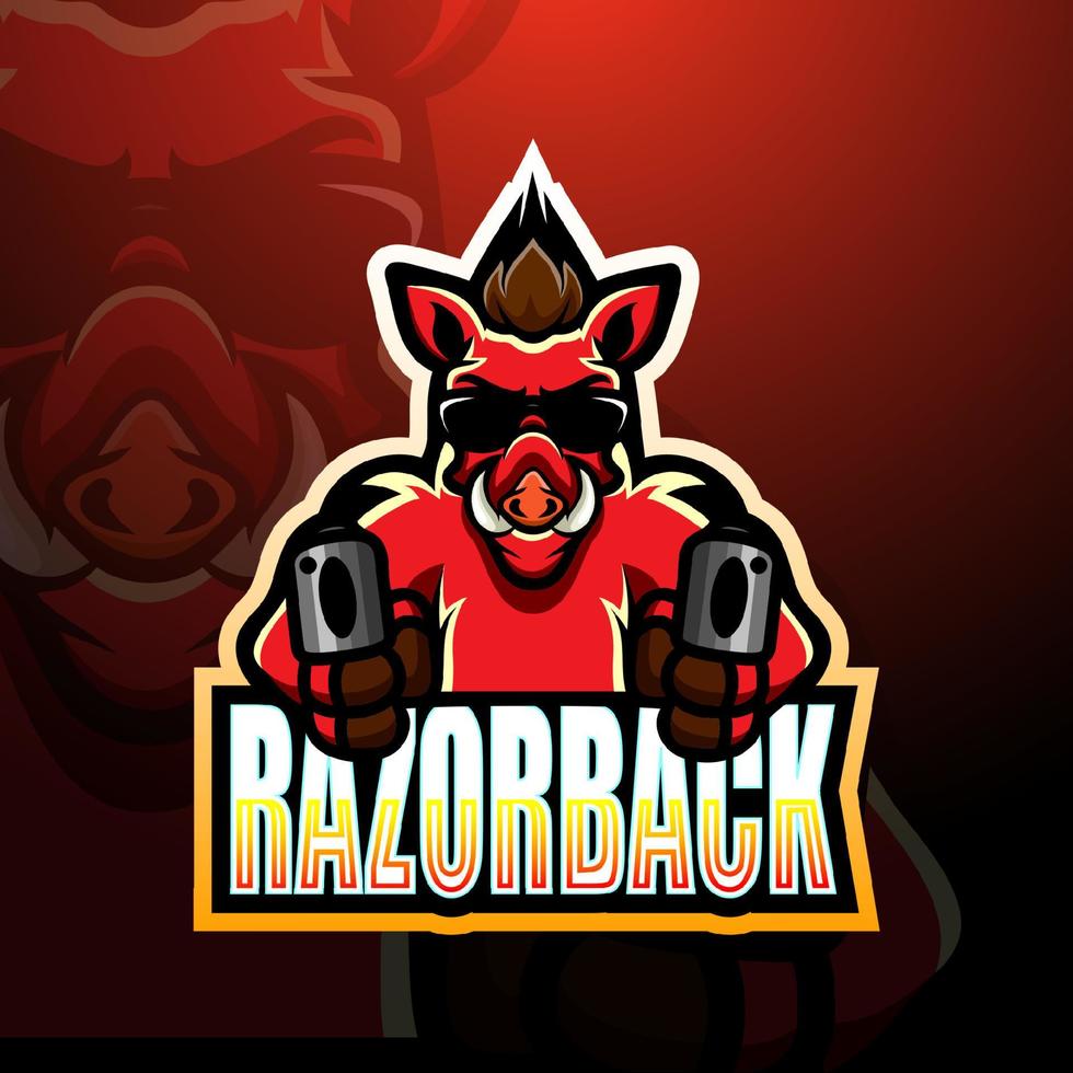 design de logotipo de esport de mascote de artilheiros razorback vetor