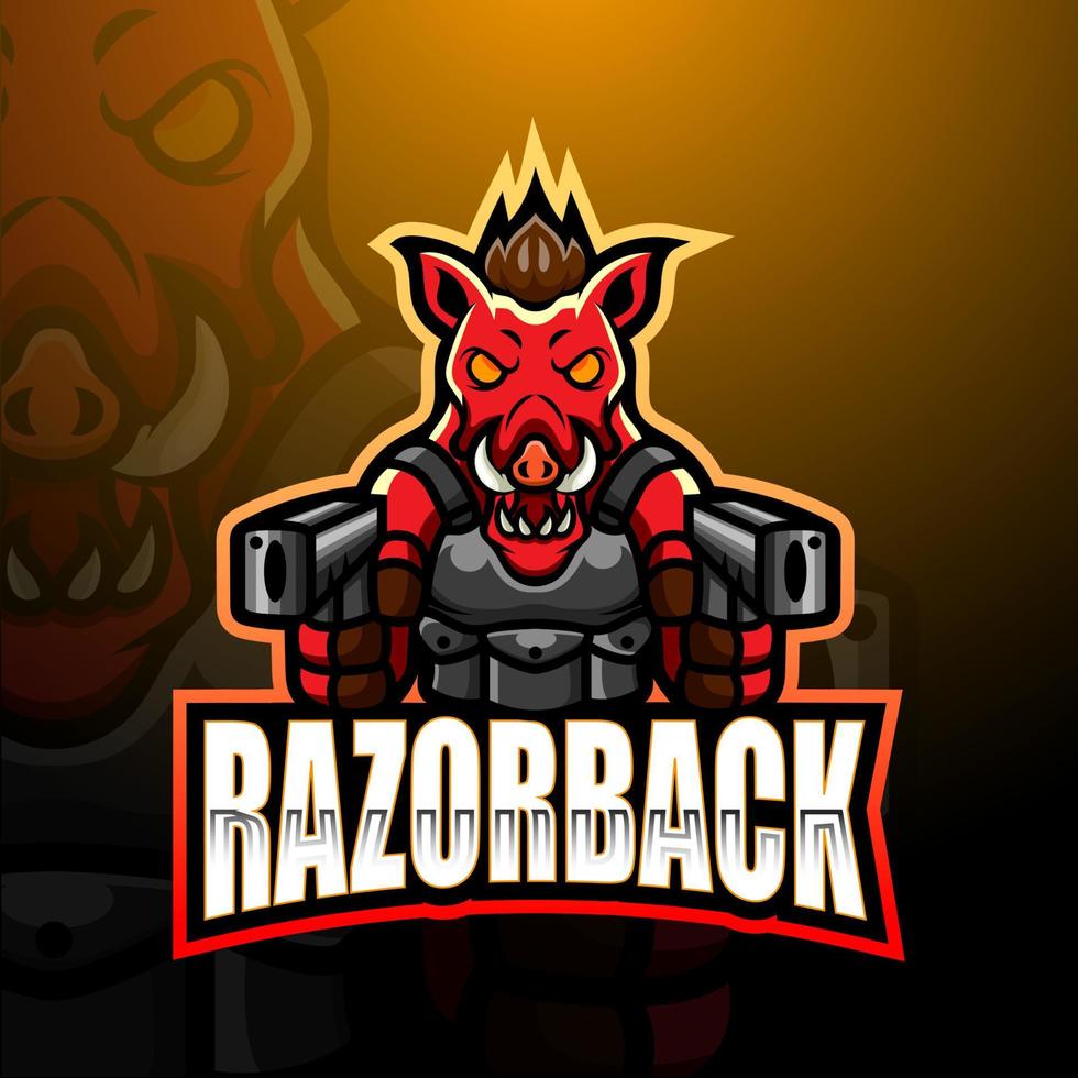 design de logotipo de esport de mascote de artilheiros razorback vetor