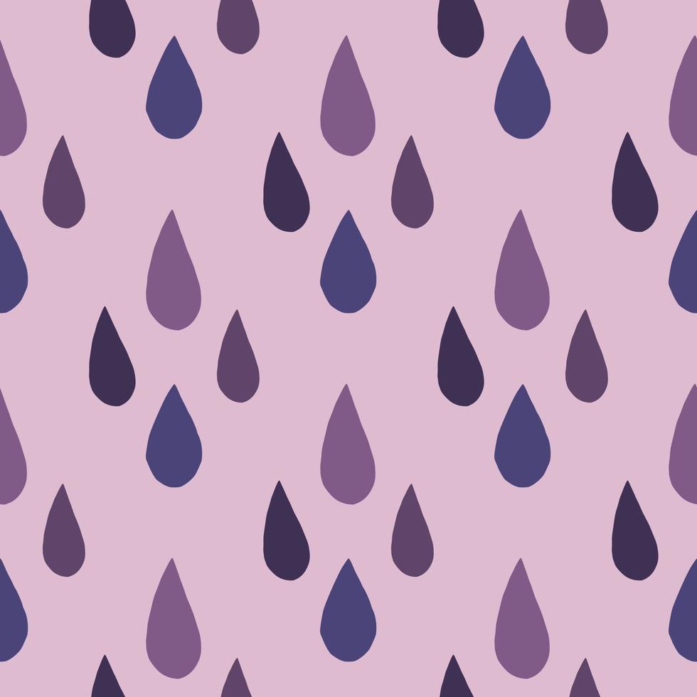 padrão sem emenda com pingos de chuva sobre fundo roxo. design simples com gotas. vetor