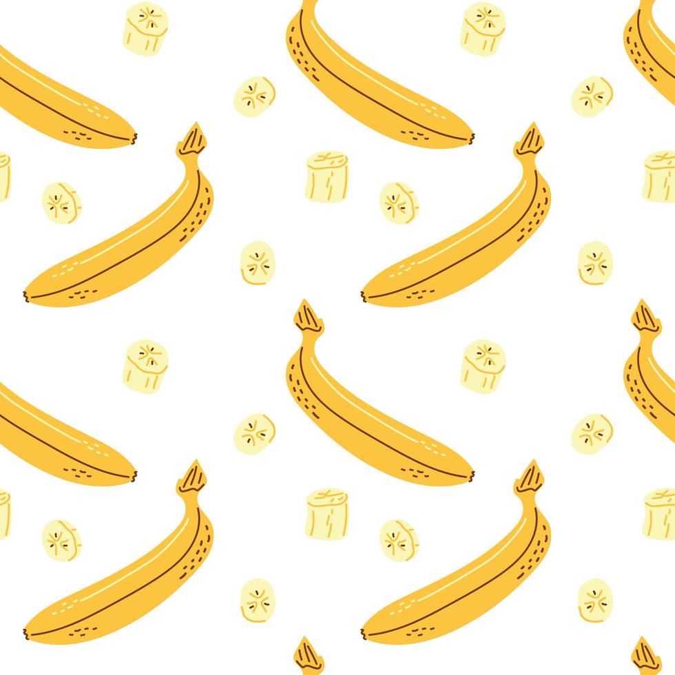 padrão perfeito de bananas inteiras e fatias vetor