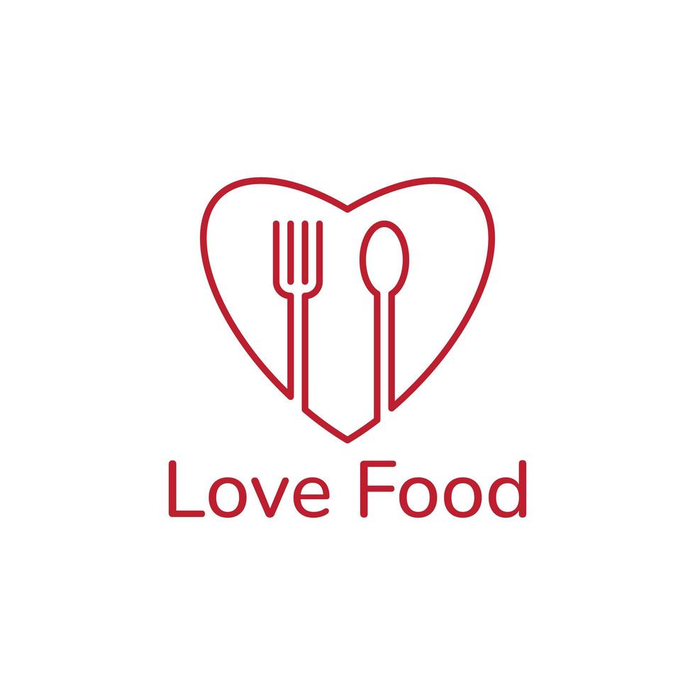 amo design de logotipo de restaurante de comida de coração vetor