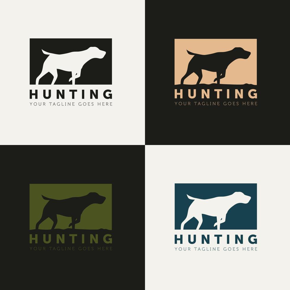 conjunto de modelo de design de vetor de logotipo de estilo de silhueta de cão de caça. conceito de logotipo de caçador ao ar livre criativo simples