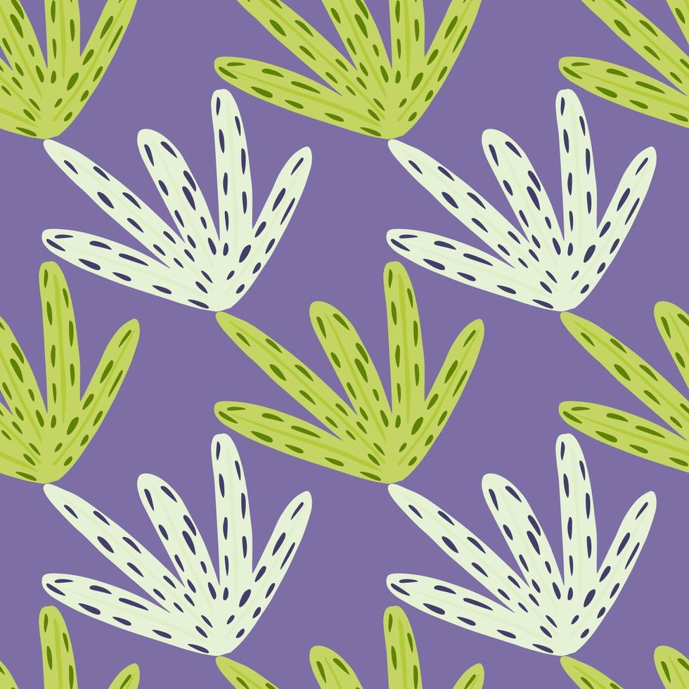 padrão de flora de natureza sem costura criativa com elementos de folhagem verde e cinza claro. fundo roxo. vetor