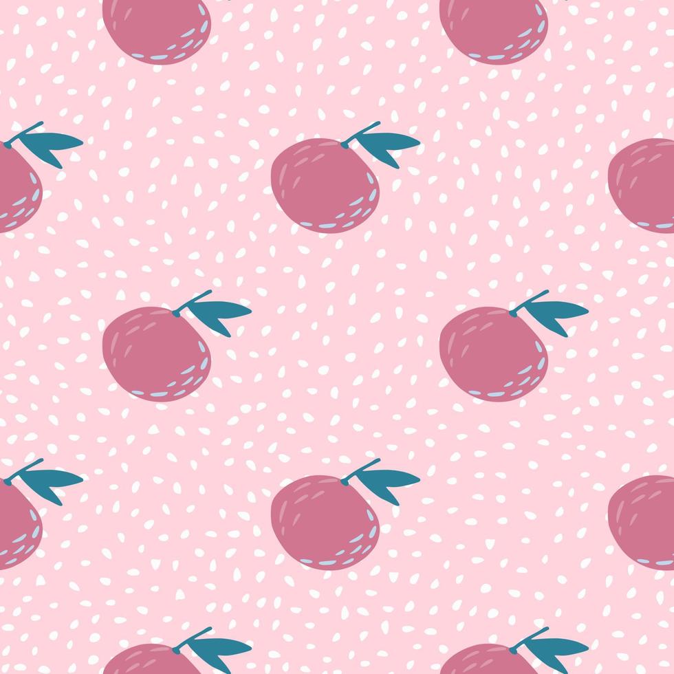 padrão de doodle sem costura de verão brilhante com ornamento de tangerinas cor-de-rosa. fundo pontilhado rosa claro. vetor