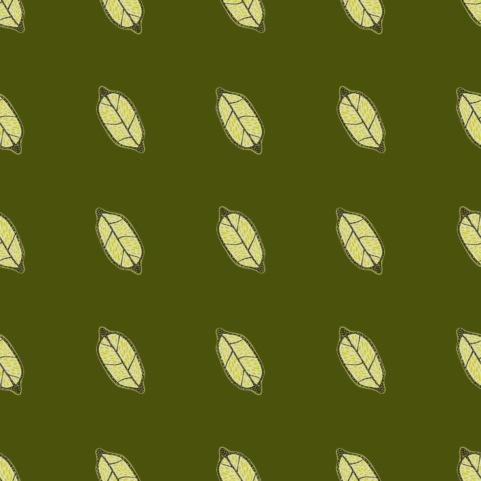 padrão cítrico sem costura minimalista com formas desenhadas à mão de limão. arte abstrata com fundo verde. vetor