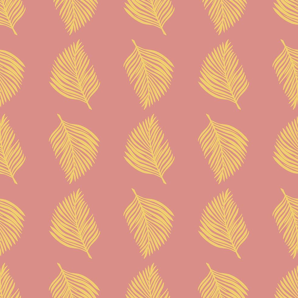 padrão sem emenda de botânica em tons pastel com formas de folhas de doodle de samambaia amarela. fundo rosa. vetor