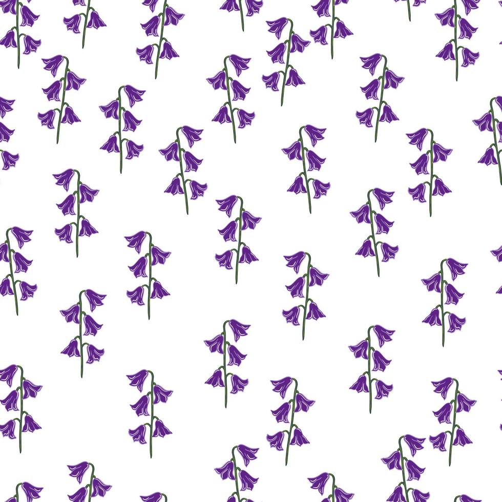 estilo de verão isolado padrão sem emenda com impressão de formas de flores de sino roxo. fundo branco. estilo simples. vetor