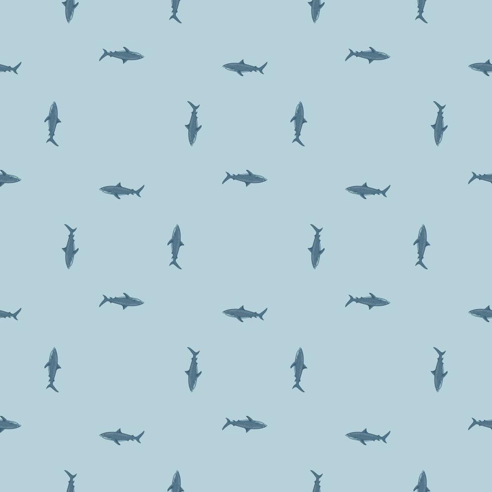 sem costura padrão tubarão-tigre luz de fundo azul. azul texturizado de peixes marinhos para qualquer finalidade. vetor