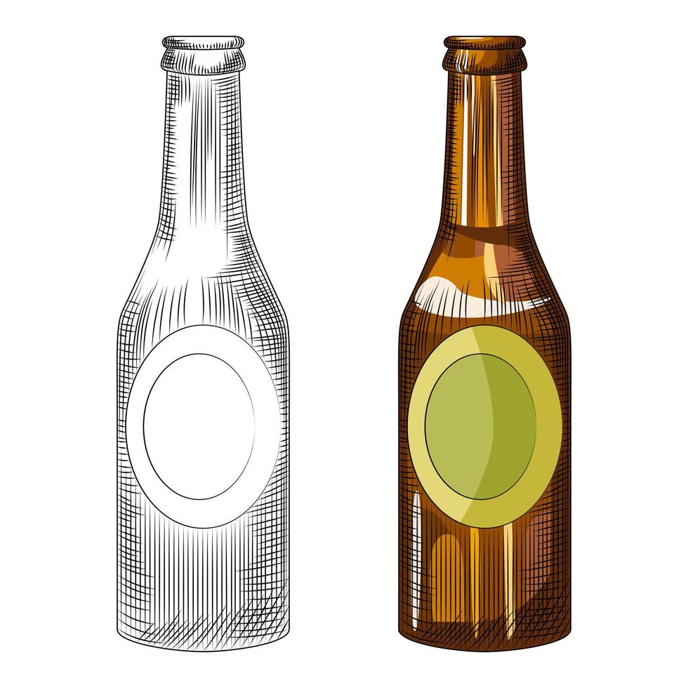 modelo de garrafa de cerveja artesanal desenhada à mão isolado no fundo branco. vetor