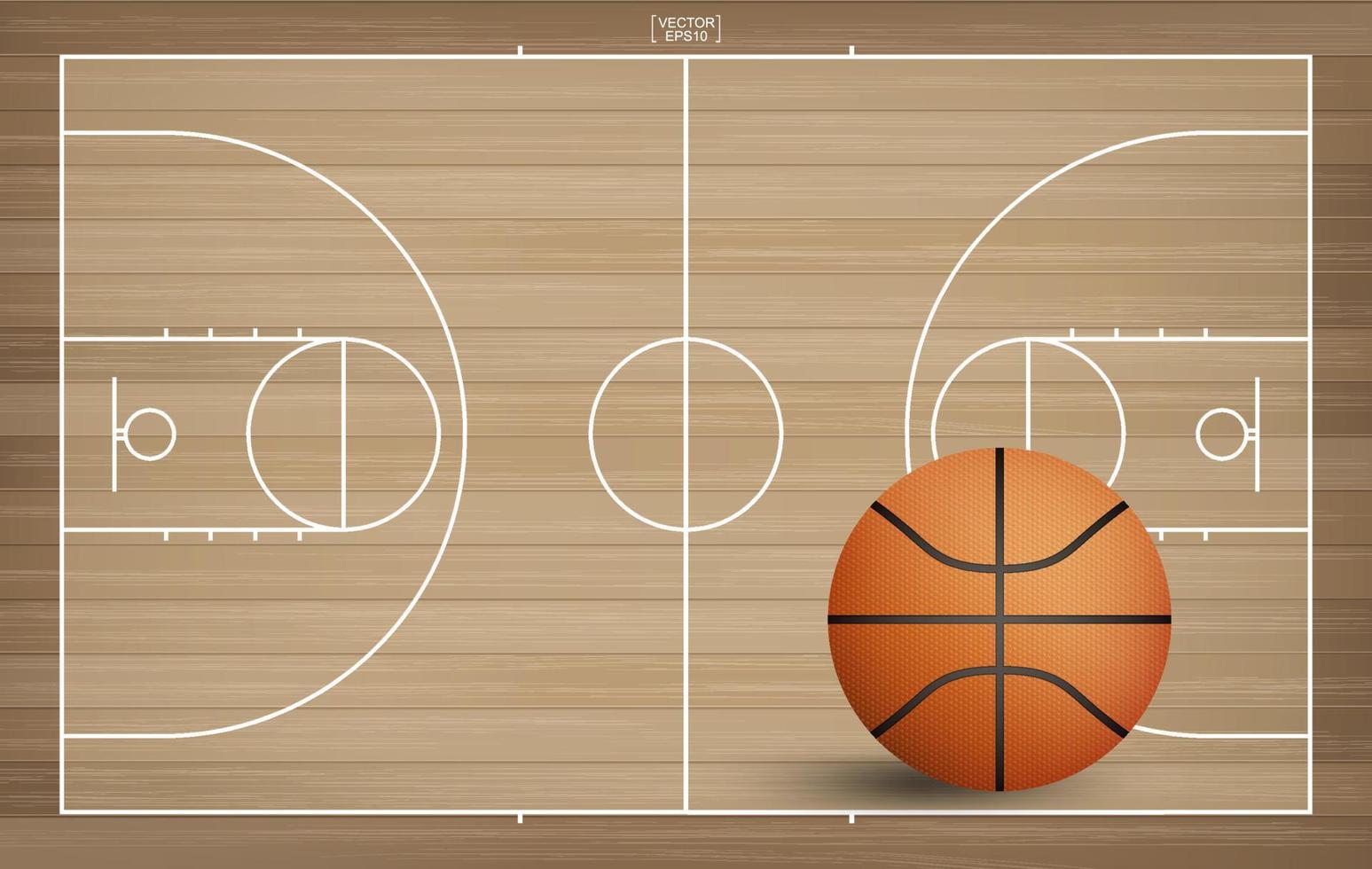 bola de basquete na área de quadra de basquete. com fundo de madeira. vetor. vetor