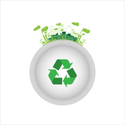 fábrica industrial de ecologia com símbolo de reciclagem verde vetor