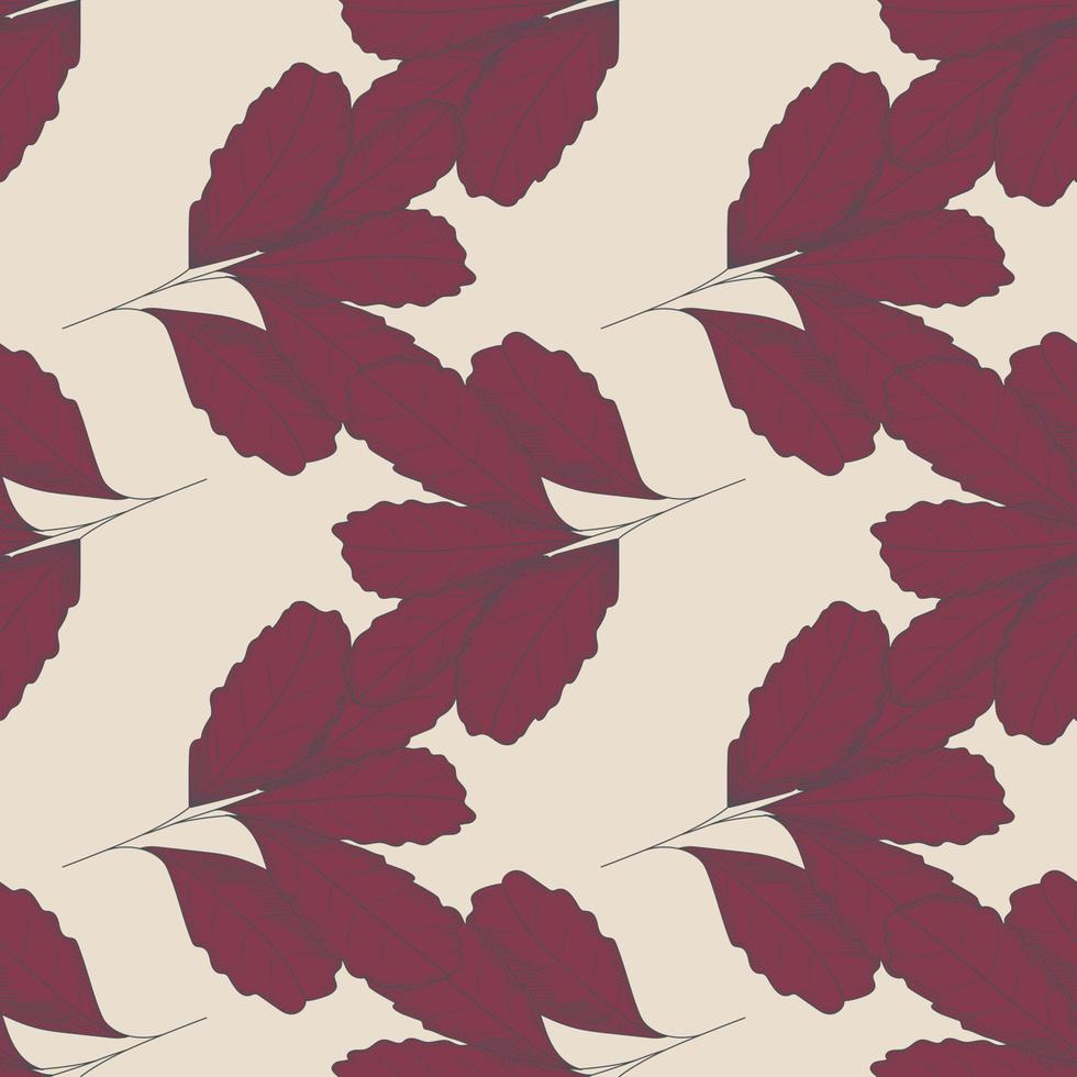 padrão sem emenda de folha vermelha vintage sobre fundo claro. a árvore deixa o pano de fundo. papel de parede floral de outono. vetor