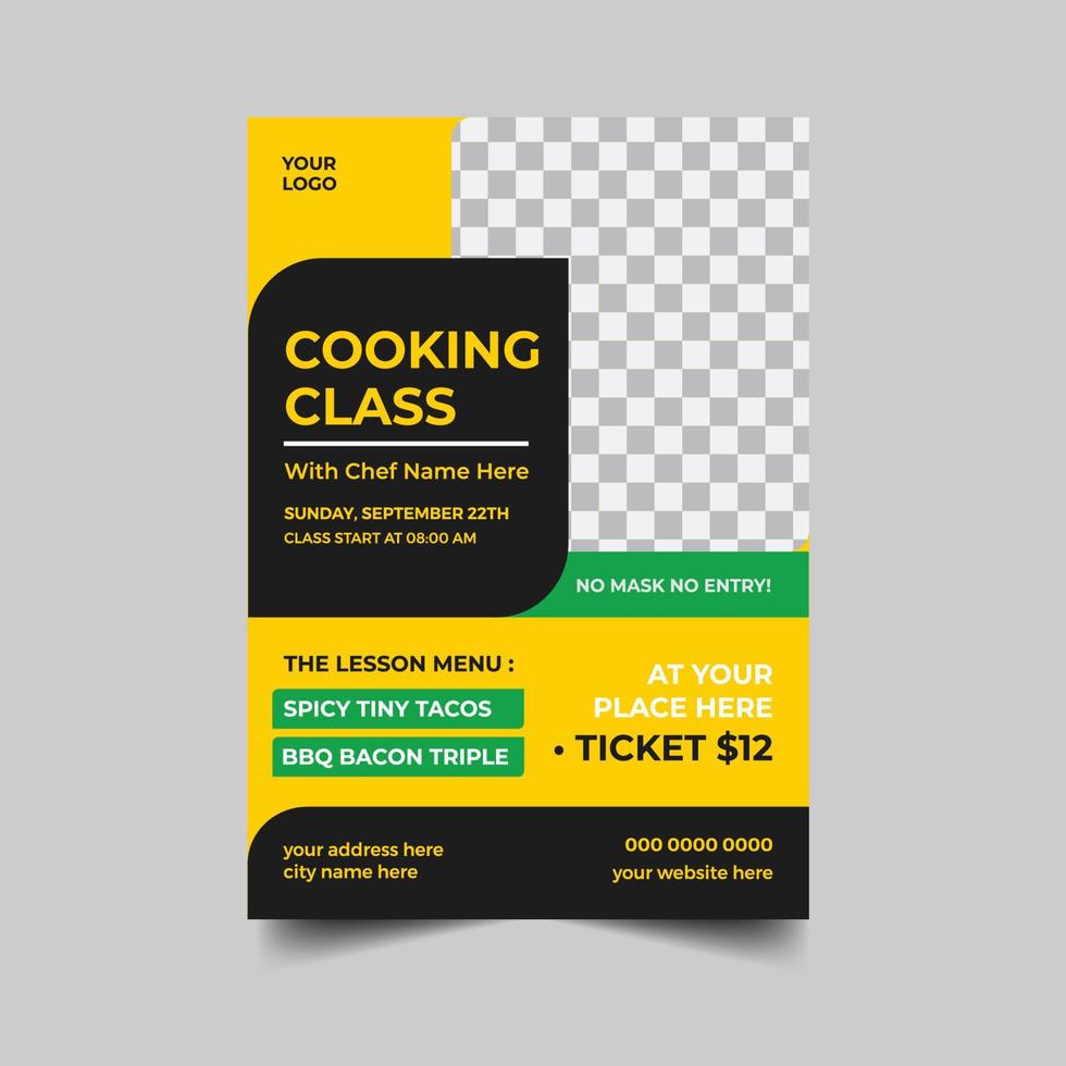 modelo de design de folheto de aula de culinária. folheto de impressão de modelo de layout de aula de culinária vetor