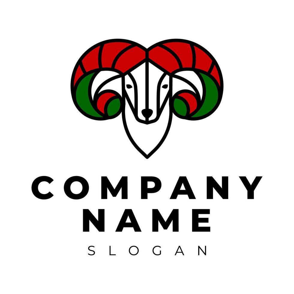 design de logotipo de cabeça de carneiro vermelho-verde vetor