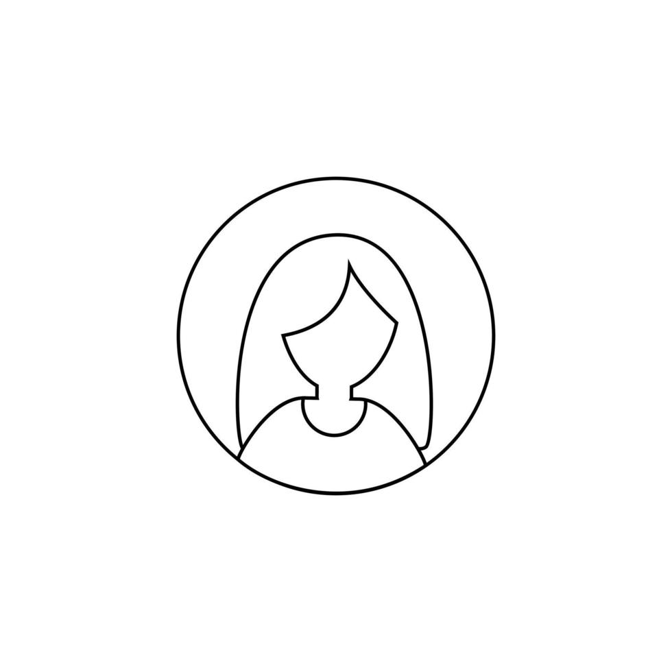 símbolo de cabeça de mulher. ícone de avatar feminino de contorno. vetor simples