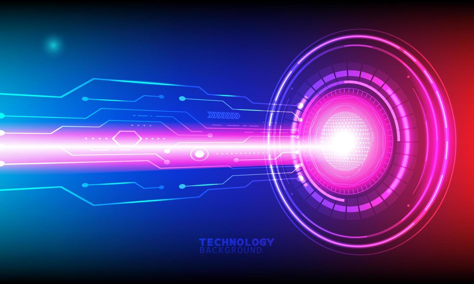 conceito de comunicação de tecnologia abstrata de fundo vector. figura de laser de círculo cibernético em abstrato. azul e vermelho . vetor