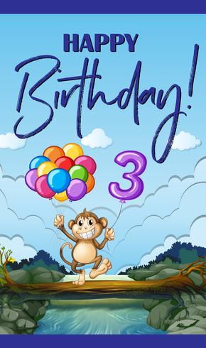 Cartão de feliz aniversário para a criança de três anos vetor