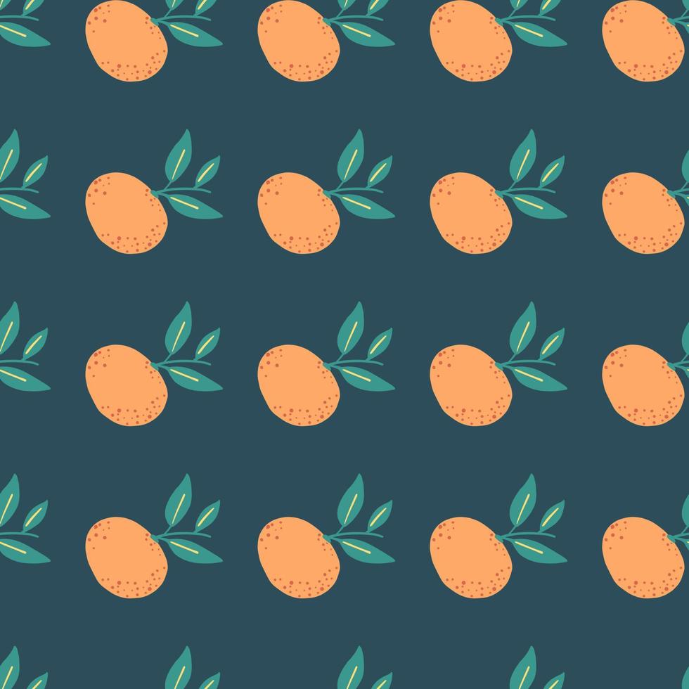 padrão natural sem costura com formas orgânicas de tangerina laranja. fundo pálido azul marinho. estilo desenhado à mão. vetor