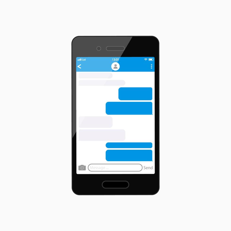 ícone de telefone realista com caixas de mensagem de texto vazias. caixa de mensagem de bolhas para messenger. vetor