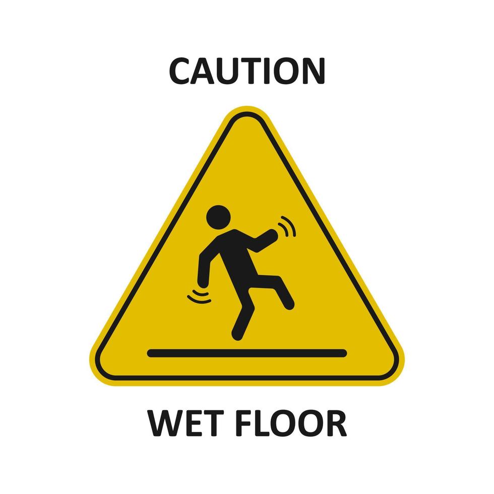 cuidado, sinal de piso molhado. sinal de aviso. silhueta de pessoa caindo. vetor