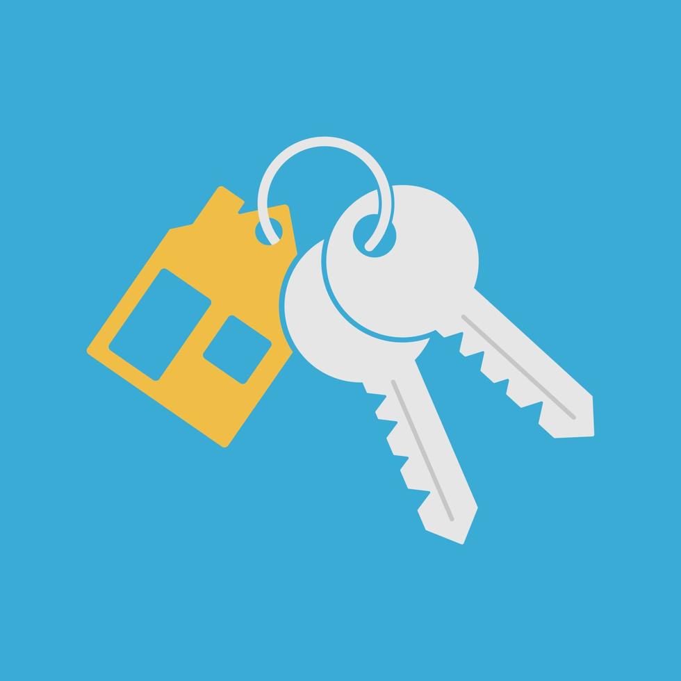 ícone de chave de bando com bugiganga. chaveiro de casa com duas chaves sobre fundo azul. vetor