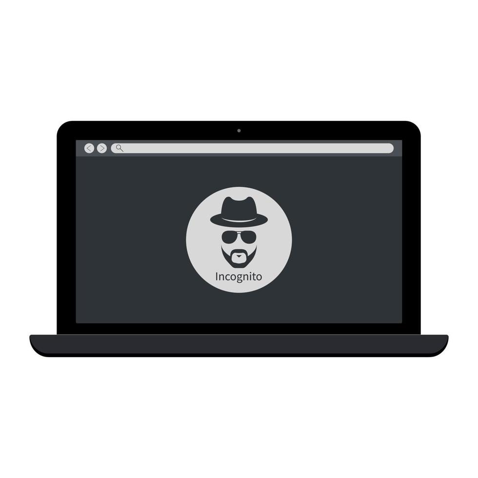 navegue no laptop privado com o ícone de navegação anônima. página da web no laptop vetor