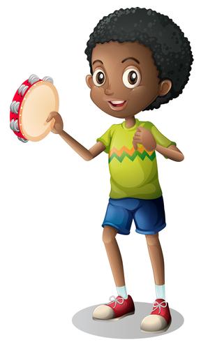 Menino, tocando, tambourine vetor