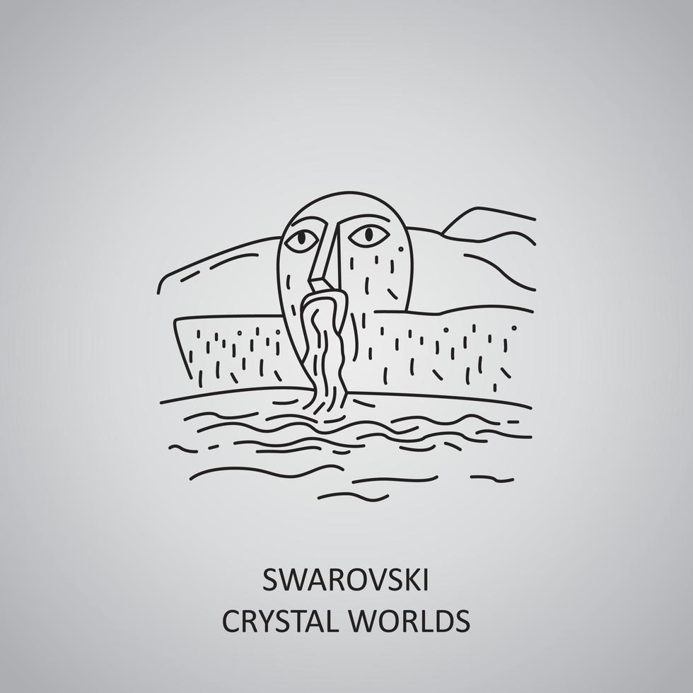 ícone de mundos de cristal swarovski em fundo cinza. Áustria, Wattens. ícone de linha vetor